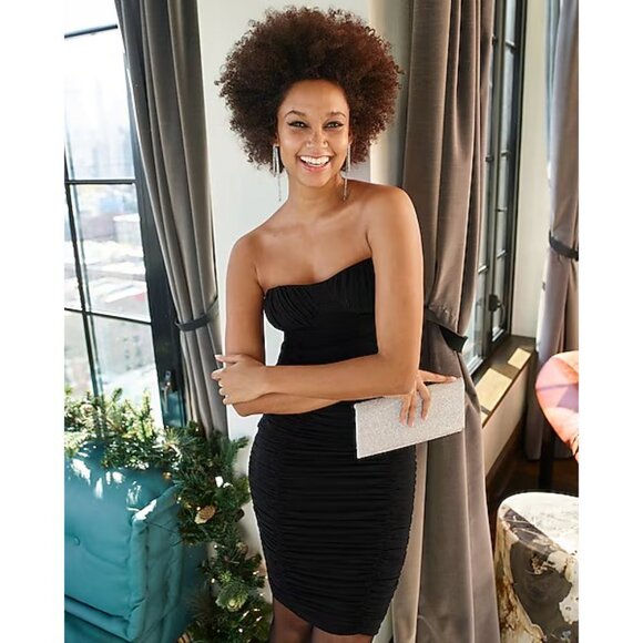 Express Strapless Ruched Mesh Mini Dress S - Picture 6 of 9